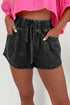 Relaxed Fit High Waisted Drawstring Utility Denim Shorts